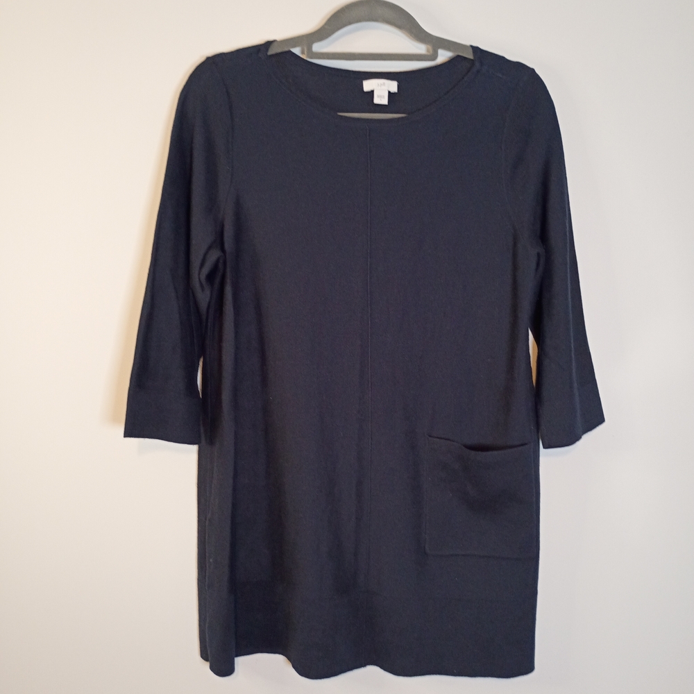 J Jill Knit Navy Blue 3/4 Sleeve Tunic Sweater with Pocket